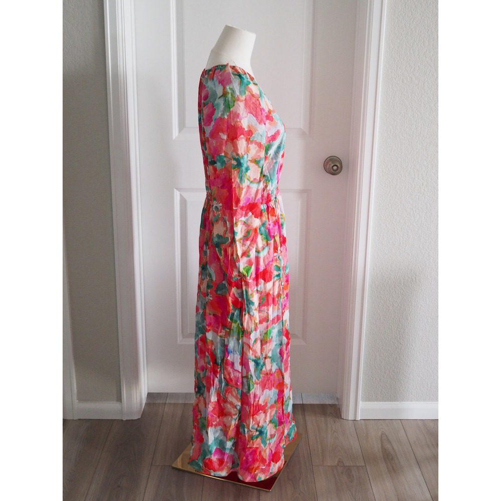 Soft Surroundings Watercolor Floral Pink Maxi Dress Boho PM Long Sleeve V-Neck - Picture 9 of 13